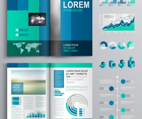 Blue brochure cover with infographic vector material 01