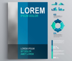 Blue brochure cover with infographic vector material 02
