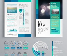 Blue brochure cover with infographic vector material 03