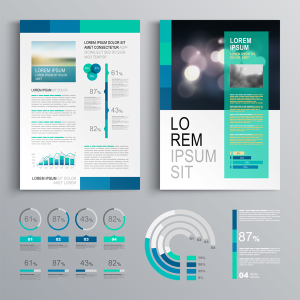 Blue brochure cover with infographic vector material 03