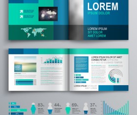 Blue brochure cover with infographic vector material 04