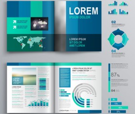 Blue brochure cover with infographic vector material 05