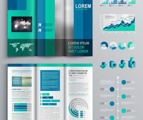 Blue brochure cover with infographic vector material 06