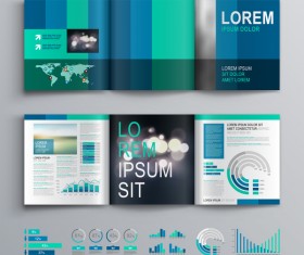 Blue brochure cover with infographic vector material 07