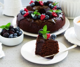 Blueberry decorated chocolate cake Stock Photo