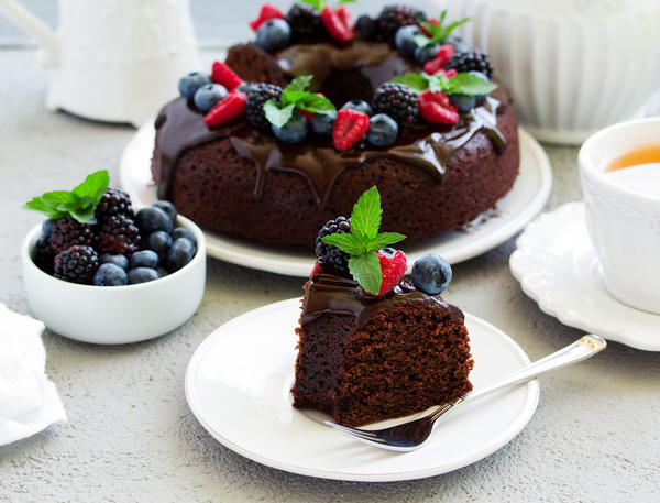 Blueberry decorated chocolate cake Stock Photo