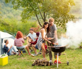 Camping Grill Lovers Stock Photo