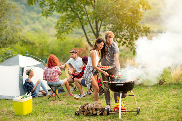 Camping Grill Lovers Stock Photo