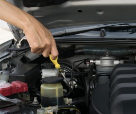 Car oil inspection Stock Photo