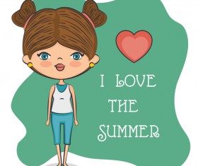 Cartoon girls with heart vector 01