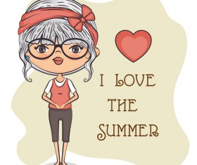 Cartoon girls with heart vector 02