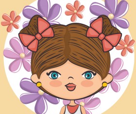 Cartoon girls with purple flower vector