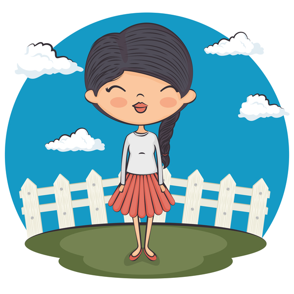 Cartoon girls with white cloud vector
