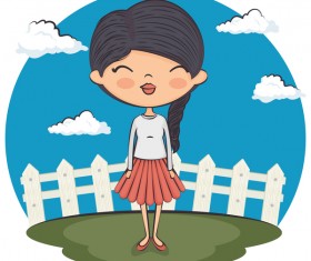 Cartoon girls with white cloud vector