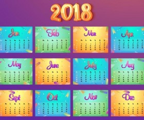 Cartoon styles 2018 calendar template vector