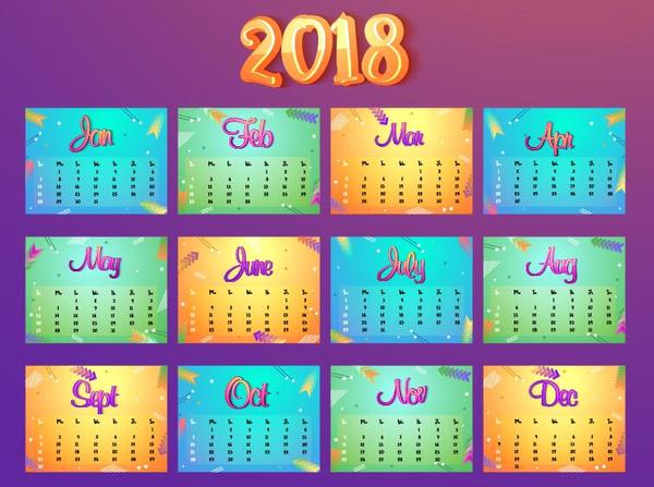 Cartoon styles 2018 calendar template vector