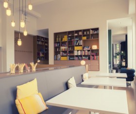 Chandelier and shelves in the room Stock Photo