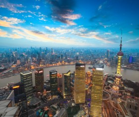 China Shanghai city at twilight Stock Photo