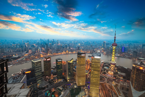 China Shanghai city at twilight Stock Photo