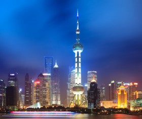 China Shanghai city night scene Stock Photo