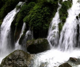China Sichuan Huanglong Waterfall Landscape Stock Photo