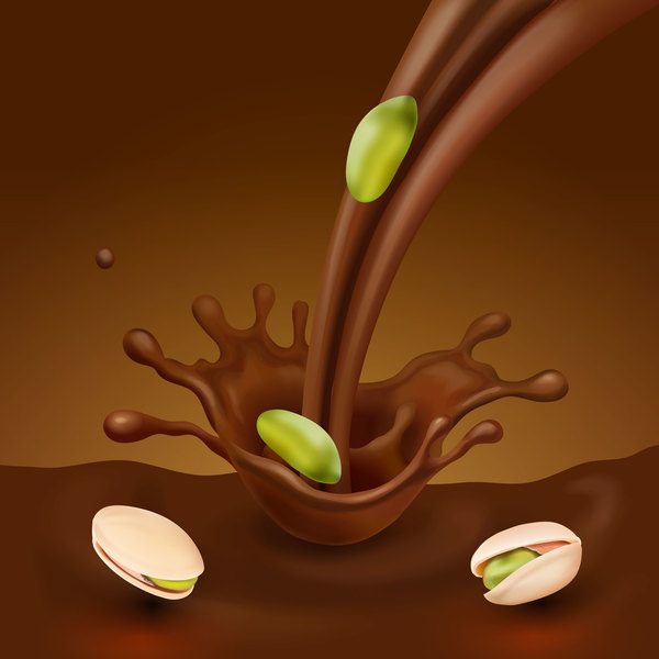 Chocolate splash with pistachio vector