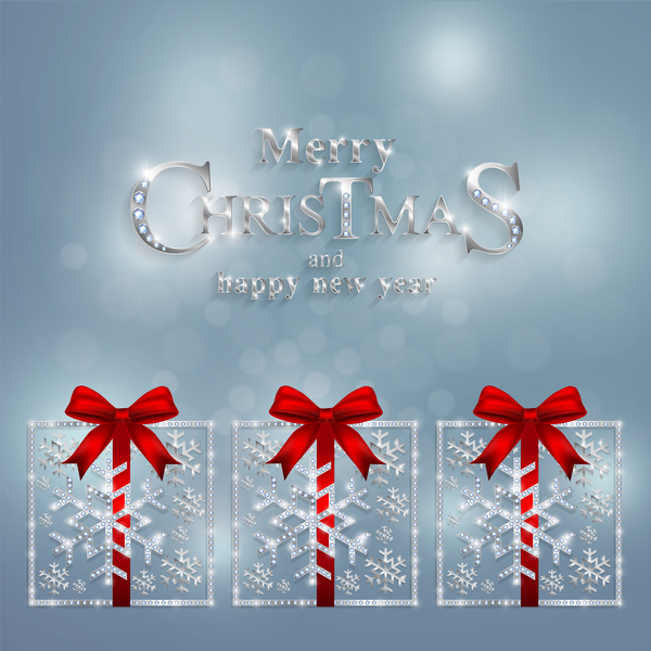 Christmas jewelry decor with new year decoration and red bows vector 01