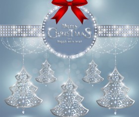 Christmas jewelry decor with new year decoration and red bows vector 03