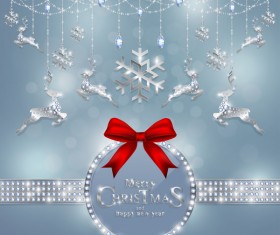 Christmas jewelry decor with new year decoration and red bows vector 04