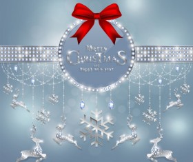 Christmas jewelry decor with new year decoration and red bows vector 05
