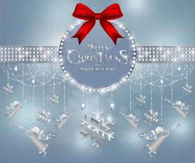 Christmas jewelry decor with new year decoration and red bows vector 06