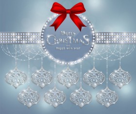 Christmas jewelry decor with new year decoration and red bows vector 07