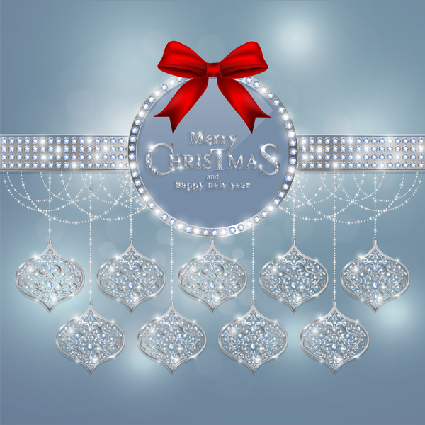Christmas jewelry decor with new year decoration and red bows vector 07