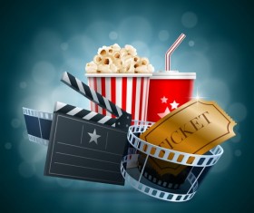Cinema background with popcorn snacks vector 01