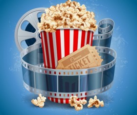 Cinema background with popcorn snacks vector 02