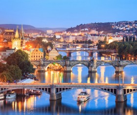 City at dusk Stock Photo