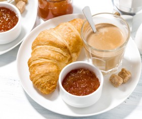 Croissant and hot espresso Stock Photo