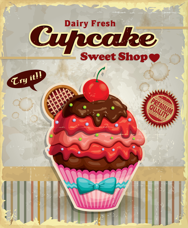 Cupcake sweet shop poster vector