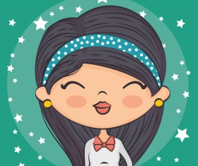 Cute cartoon girls with stars background vector