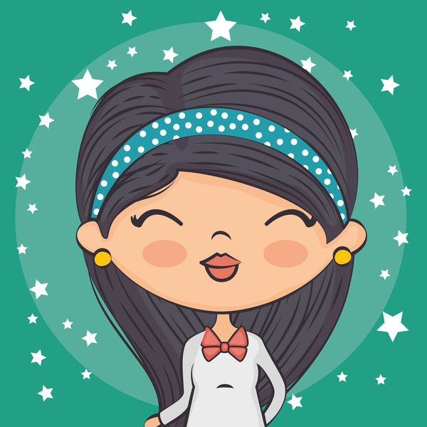 Cute cartoon girls with stars background vector