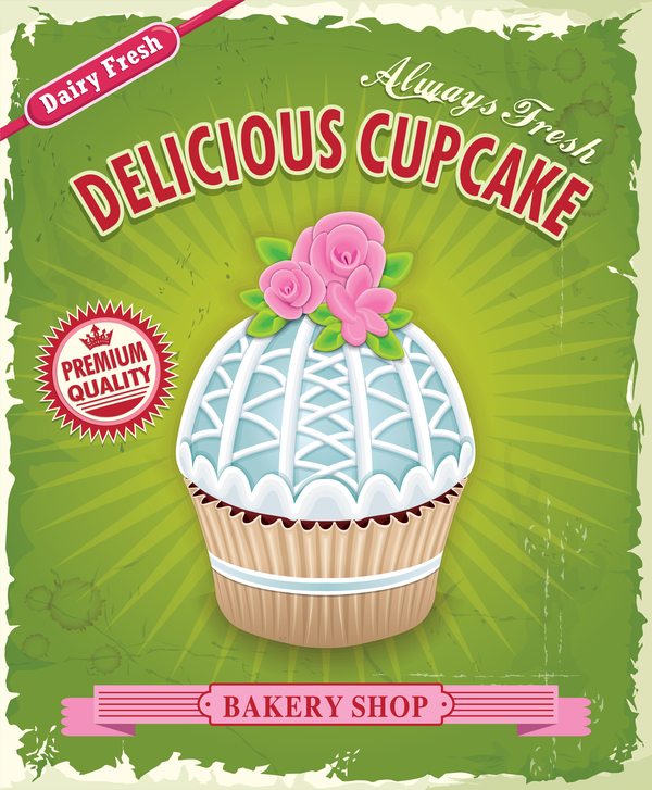 Delicious cupcake poster retro vector