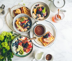 Delicious fruity cuisines breakfast Stock Photo