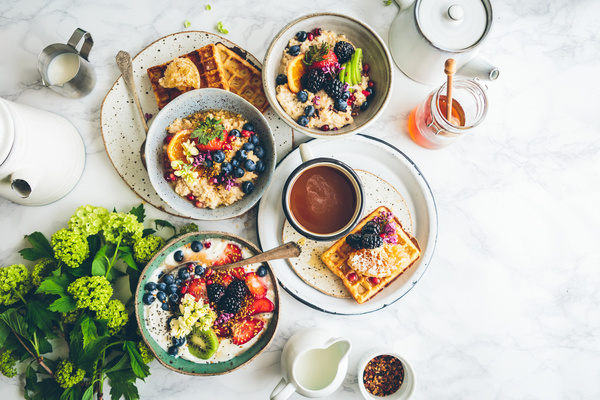 Delicious fruity cuisines breakfast Stock Photo