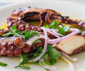 Delicious grilled octopus Stock Photo