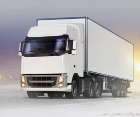 Delivery Trucks on the Winter Road Stock Photo
