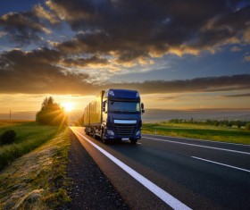 Delivery Trucks on the highway morning Stock Photo 01