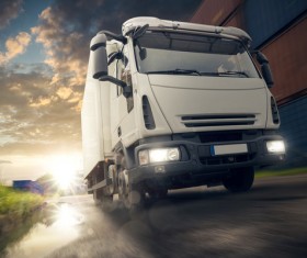 Delivery Trucks on the highway morning Stock Photo 02