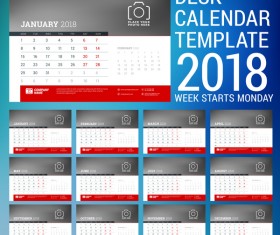 Desk calendar template 2018 vector 01