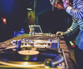 Dj man excited with music performance Stock Photo