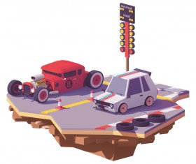Drag race between hot rod car and hot hatchback vector